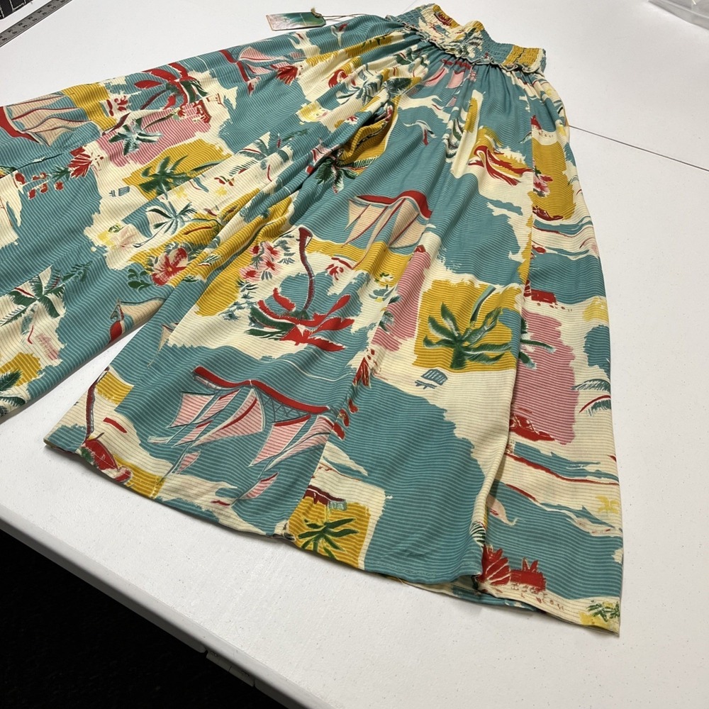 True Destination Pants Tropical Island Print Smocked Waist Wide Leg Size S Beach - Picture 12 of 16